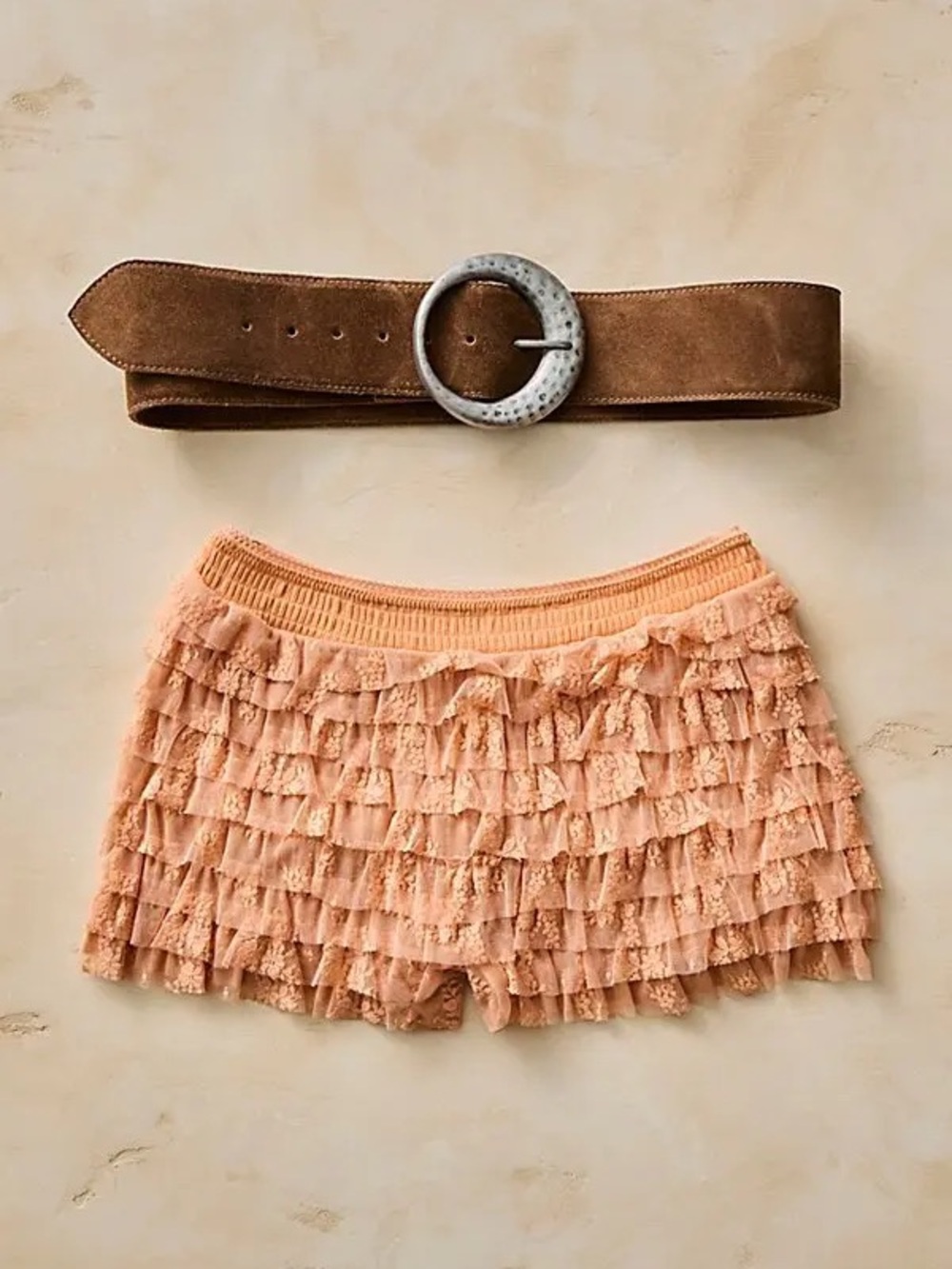 Free People Peach Lace Tiered shorts